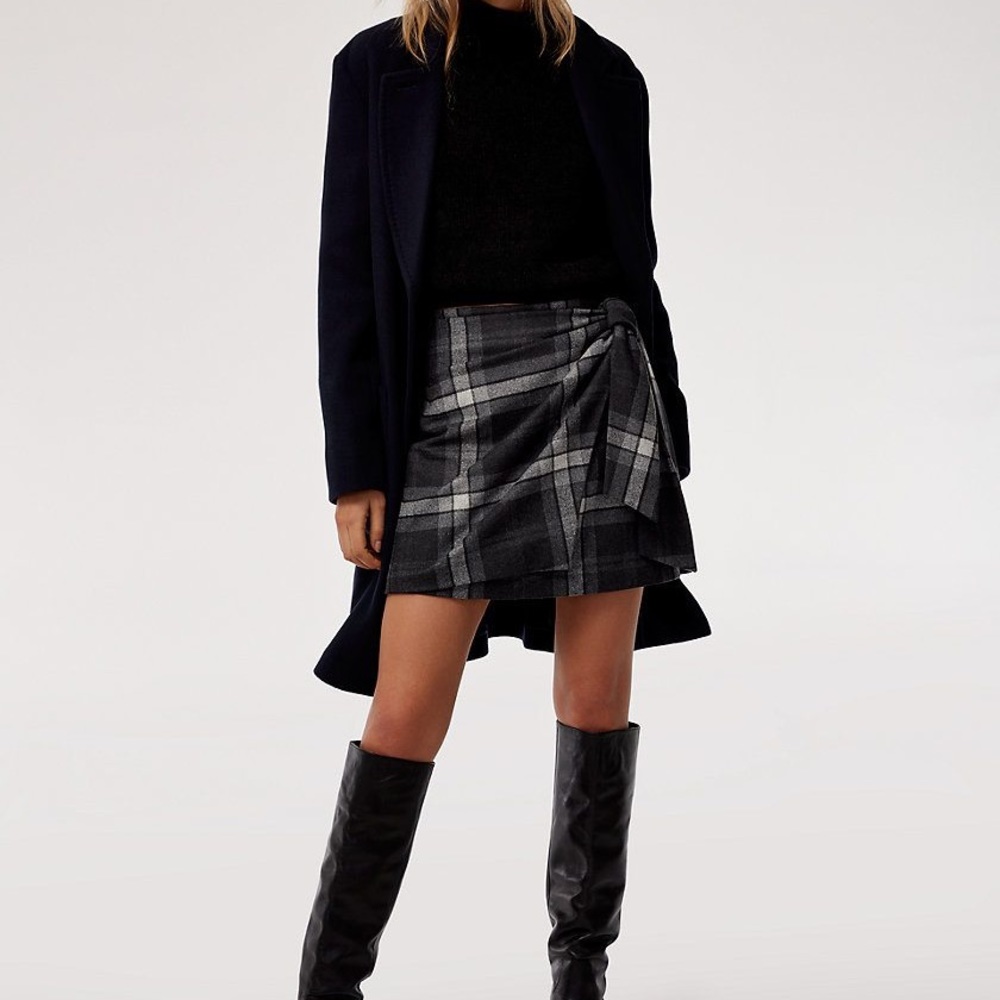 Wilfred Front Wrap Skirt, Grey Plaid, Size 0